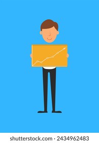 Hombre de negocios sosteniendo una tabla con la tabla. Ilustración vectorial de diseño plano.