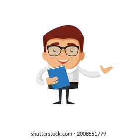 Businessman Holding Book Flat Vector Cartoon Illustration 014