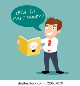 Businessman holding book how to make money , illustration vector cartoon