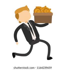 Businessman holding box inside coins