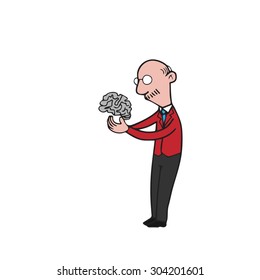 Businessman holding brain cartoon vector