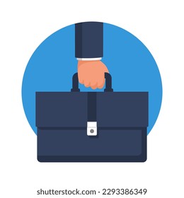 Businessman holding a briefcase in hand. Business cartoon icon. Concept management. Vector illustration flat design. Male cartoon character. Office manager in a suit. Confident man.