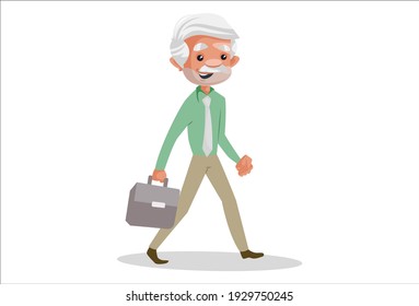 Businessman holding a briefcase in hand and going to the office. Vector graphic illustration. Individually on a white background.
