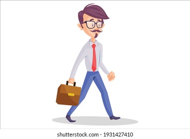 Businessman holding a briefcase in hand and going for the office. Vector graphic illustration. Individually on a white background.