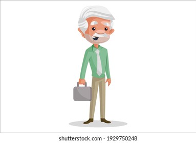 Businessman is holding briefcase in hand. Vector graphic illustration. Individually on a white background.