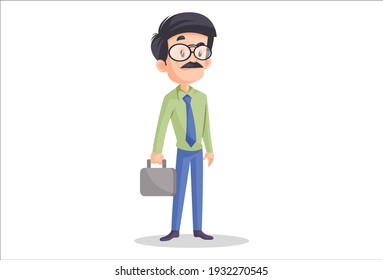 Businessman is holding briefcase in hand. Vector graphic illustration. Individually on a white background.