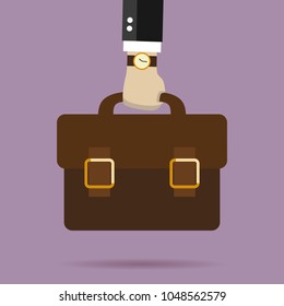 A businessman is holding a briefcase in his hand. Business icon. Vector illustration in a flat style