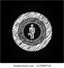 businessman holding briefcase icon drawn chalk emblem, retro style, chalk or chalkboard texture