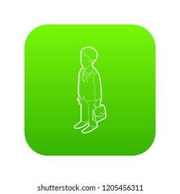 Businessman holding briefcase icon green vector isolated on white background