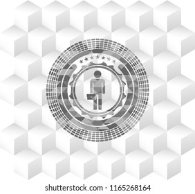 businessman holding briefcase icon inside grey emblem. Retro with geometric cube white background