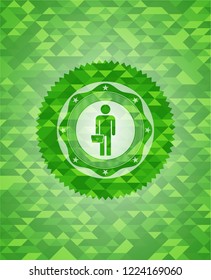 businessman holding briefcase icon inside green mosaic emblem