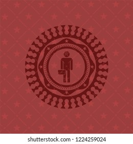 businessman holding briefcase icon inside vintage red emblem