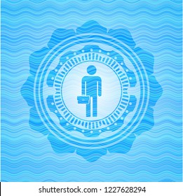 businessman holding briefcase icon inside water representation emblem.