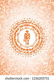 businessman holding briefcase icon inside abstract orange mosaic emblem