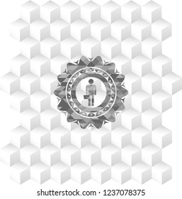 businessman holding briefcase icon inside retro style grey emblem with geometric cube white background