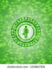 businessman holding briefcase icon inside realistic green emblem. Mosaic background