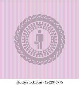 businessman holding briefcase icon inside pink icon or emblem