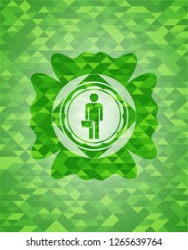 businessman holding briefcase icon inside green emblem with triangle mosaic background