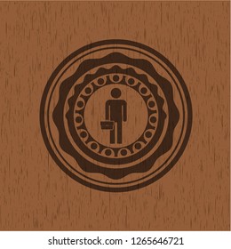 businessman holding briefcase icon inside wooden emblem. Retro