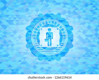 businessman holding briefcase icon inside realistic sky blue mosaic emblem