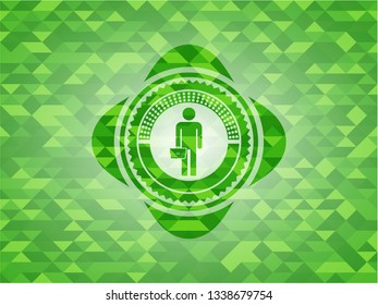 businessman holding briefcase icon inside green emblem. Mosaic background