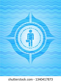 businessman holding briefcase icon inside water wave concept emblem background.