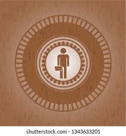 businessman holding briefcase icon inside vintage wood emblem