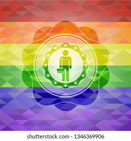 businessman holding briefcase icon inside lgbt colors emblem 