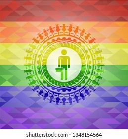 businessman holding briefcase icon inside lgbt colors emblem 