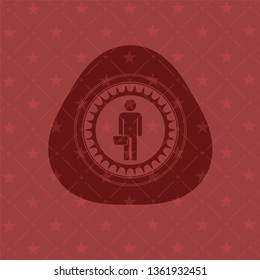 businessman holding briefcase icon inside badge with red background