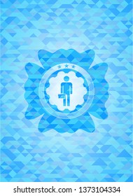businessman holding briefcase icon inside realistic light blue mosaic emblem