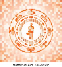 businessman holding briefcase icon inside orange mosaic emblem