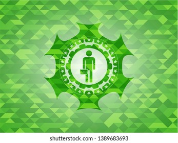 businessman holding briefcase icon inside green mosaic emblem