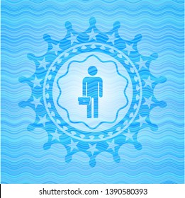 businessman holding briefcase icon inside sky blue water emblem.