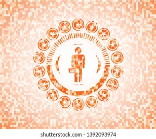businessman holding briefcase icon inside orange mosaic emblem with background