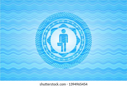 businessman holding briefcase icon inside water representation badge background.
