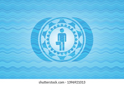 businessman holding briefcase icon inside light blue water badge.