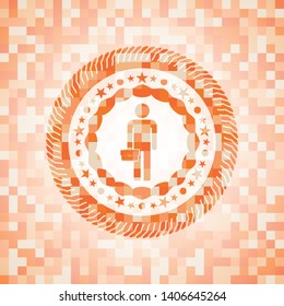 businessman holding briefcase icon inside abstract orange mosaic emblem