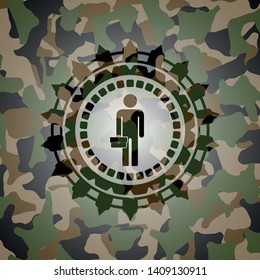 businessman holding briefcase icon inside camo texture