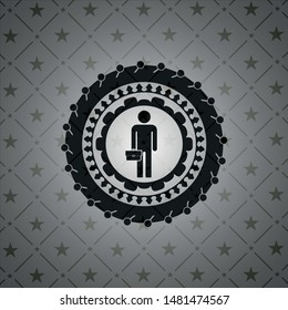 businessman holding briefcase icon inside dark badge