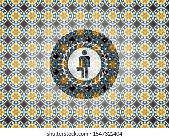 businessman holding briefcase icon inside arabic style badge. Arabesque decoration.
