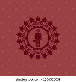 businessman holding briefcase icon inside red emblem