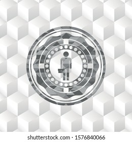 businessman holding briefcase icon inside grey emblem with cube white background