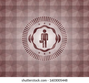 businessman holding briefcase icon inside red geometric badge. Seamless.