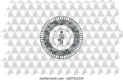 businessman holding briefcase icon inside grey emblem with geometric cube white background