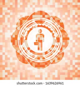 businessman holding briefcase icon inside orange mosaic emblem