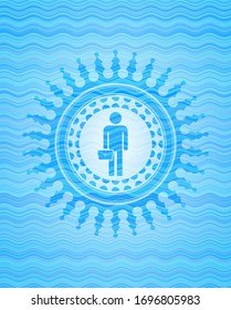 businessman holding briefcase icon inside sky blue water emblem background.