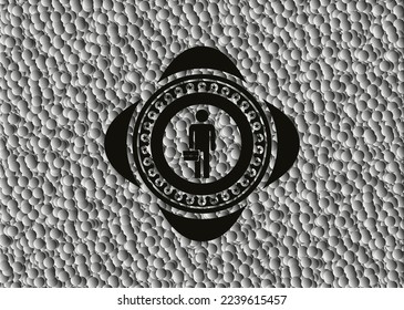 businessman holding briefcase icon inside black emblem with grey bubbles background. Vector Illustration. Detailed. 