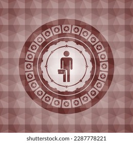 businessman holding briefcase icon inside red seamless polygonal badge. 