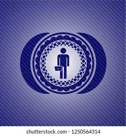 businessman holding briefcase icon with jean texture